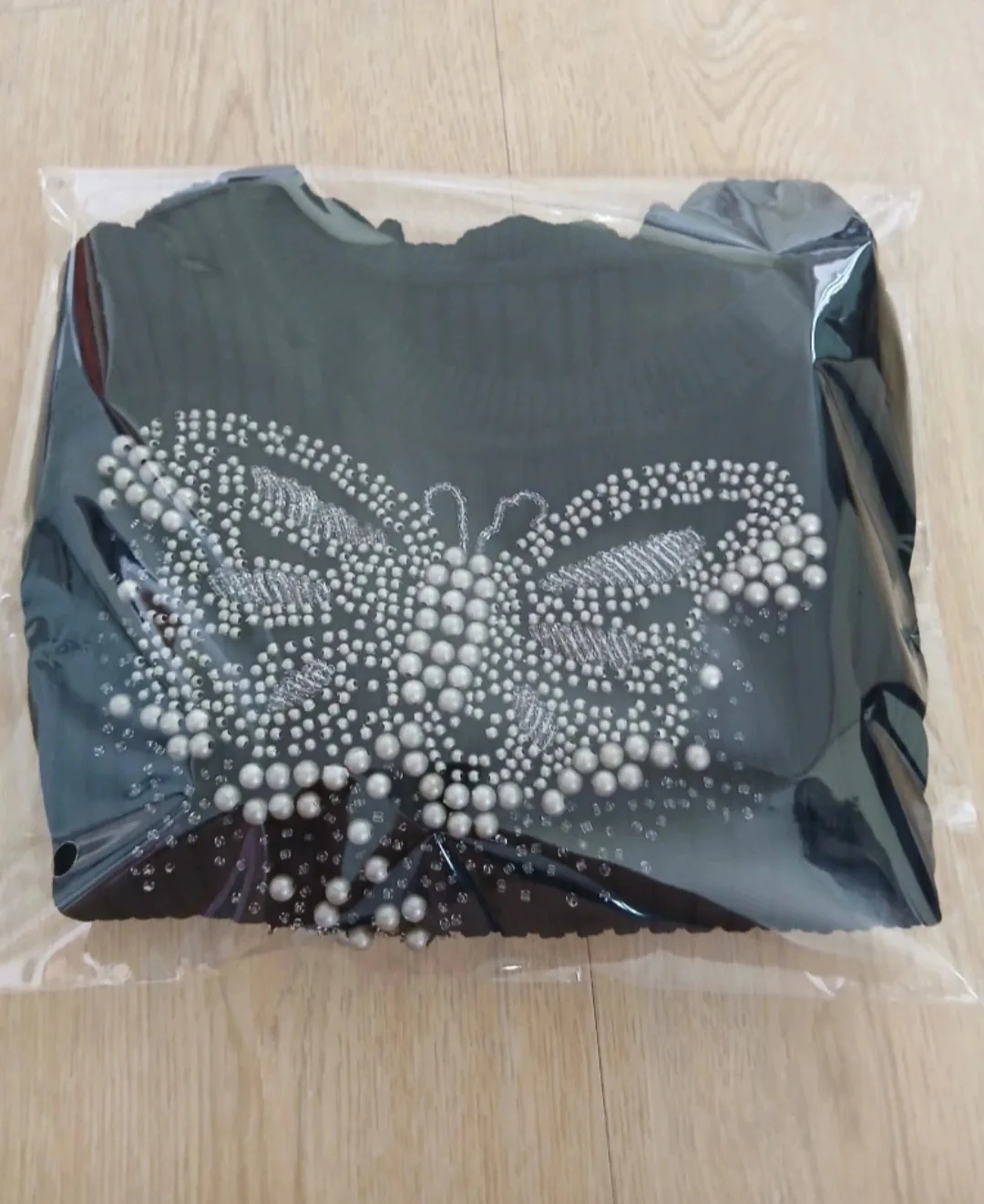 (중고특A급)여성  블랙 리브 스판 니트 티셔츠55