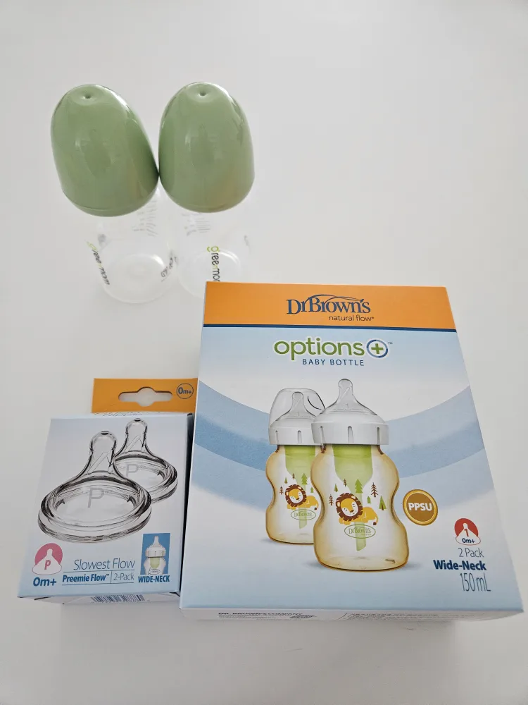 (새제품)닥터브라운 와이드넥 젖병 150ml 2개+그린맘젖병2개(중고나눔)