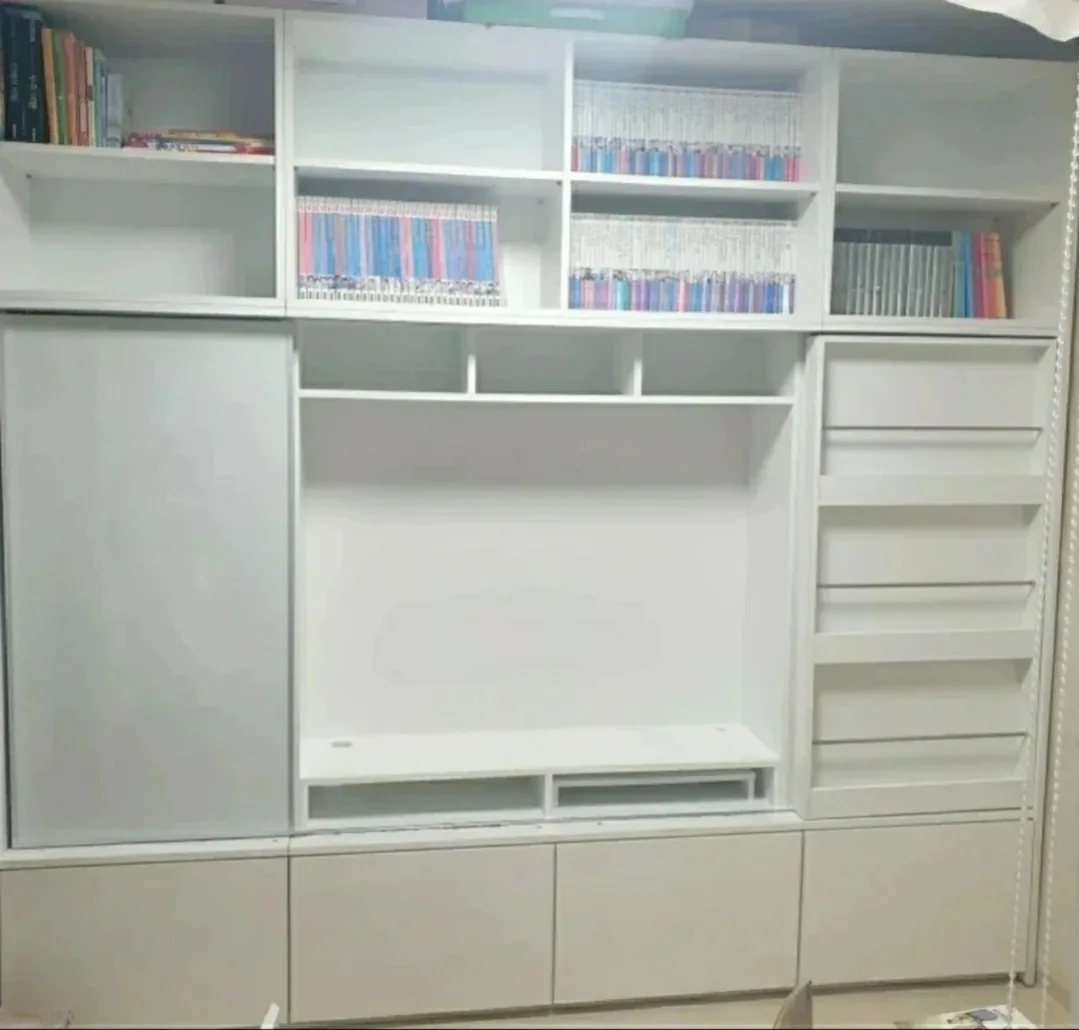 화이트 미닫이 슬라이딩 TV, 서랍장, 책꽂이 책장