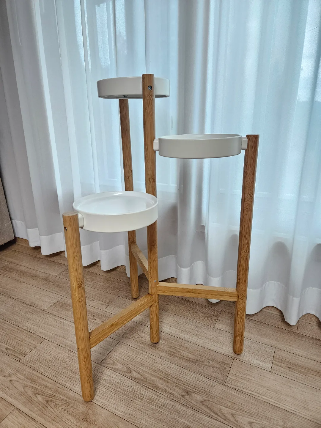 이케아 삿수마스 3단 원목 원형 화분받침대 스탠드