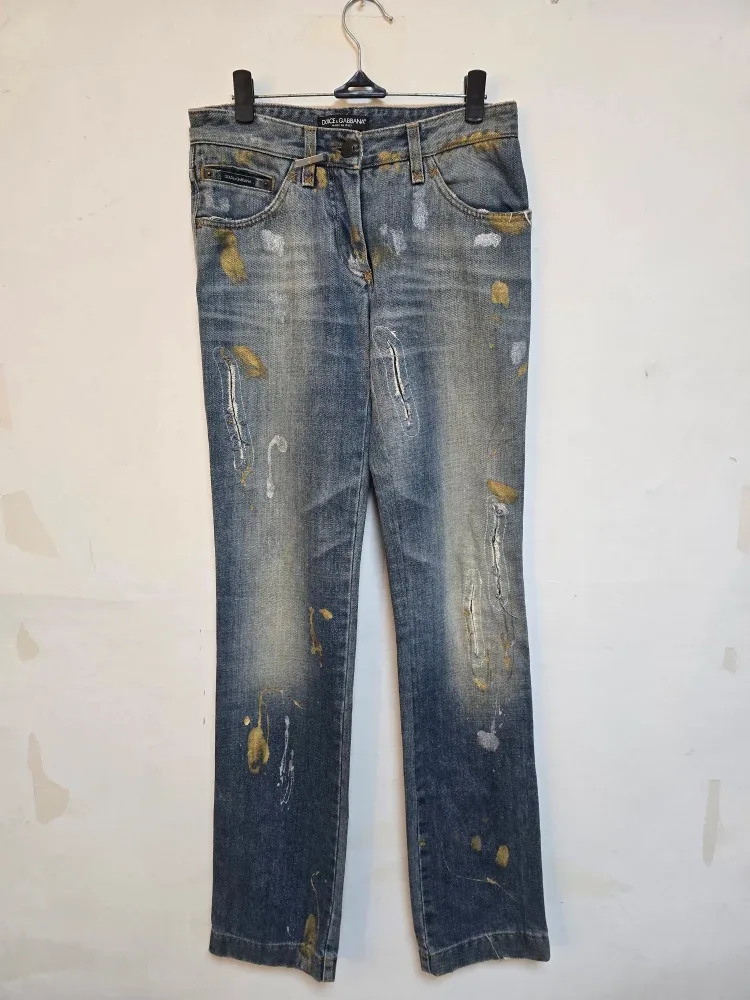 돌체앤가바나 데미지 페인팅 여성 청바지 38 (새상품)