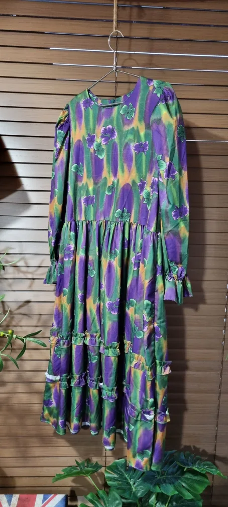 [55~66] 화려한 색감과 플라워 패턴의 롱 원피스 프릴소매  여성스러움