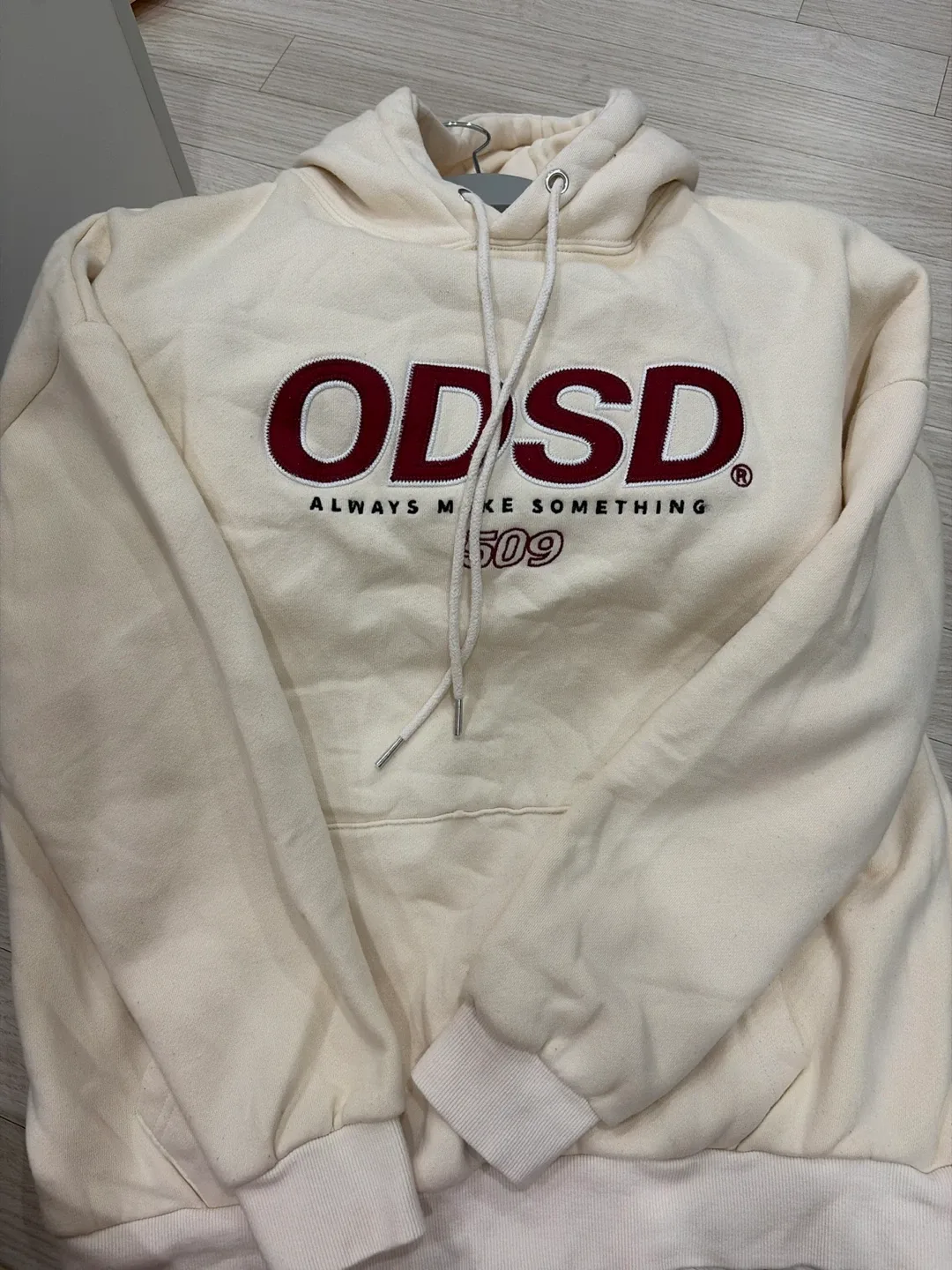 (1회착용) 오드스튜디오 남녀공용 기모 후드티 베이지 사이즈 1