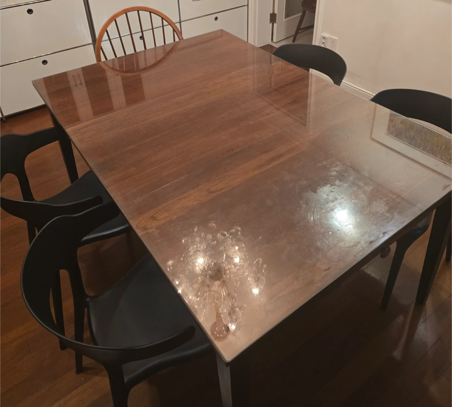 ETHAN ALLEN 원목 식탁 테이블 (유리 상판 포함)