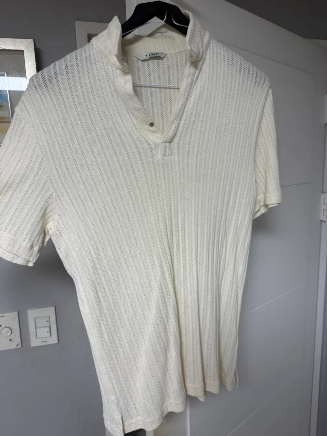 TIME 남성 화이트 니트 티셔츠 100