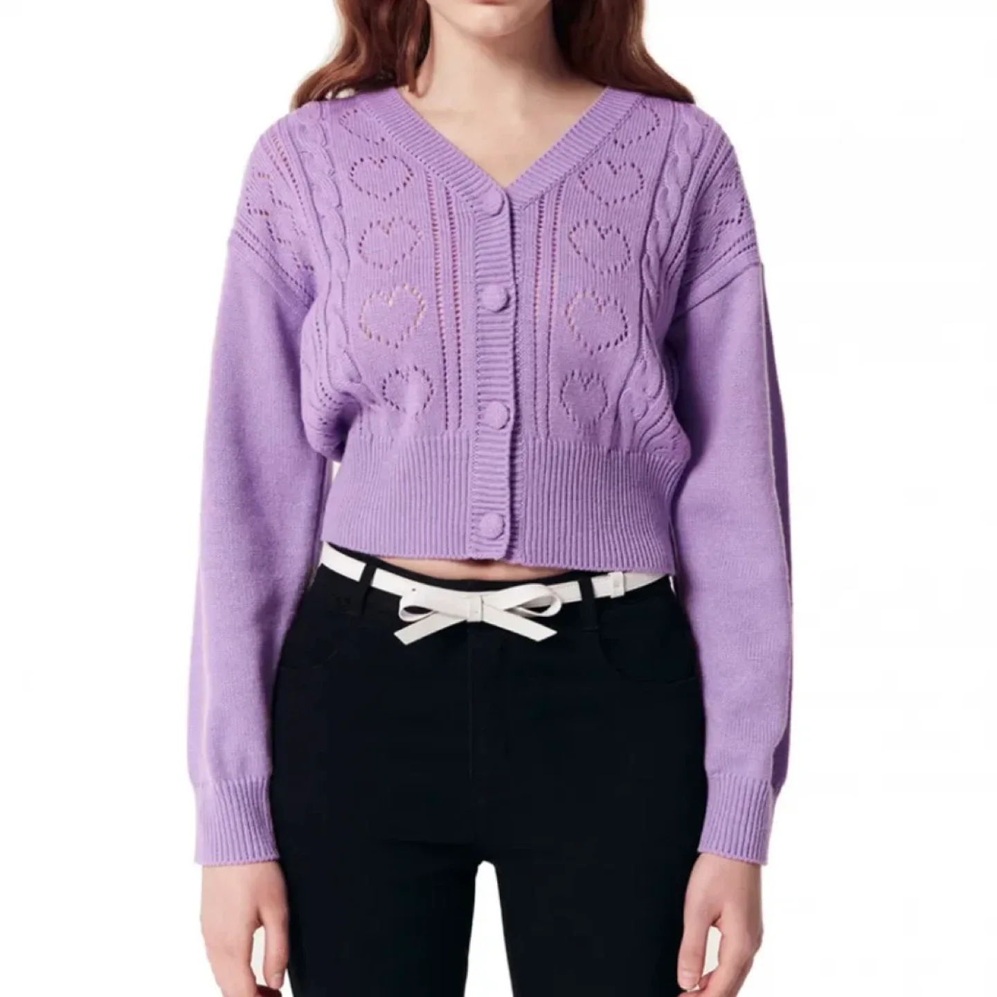 옷장정리🔥) 오아이오아이 하트 패턴 가디건 퍼플