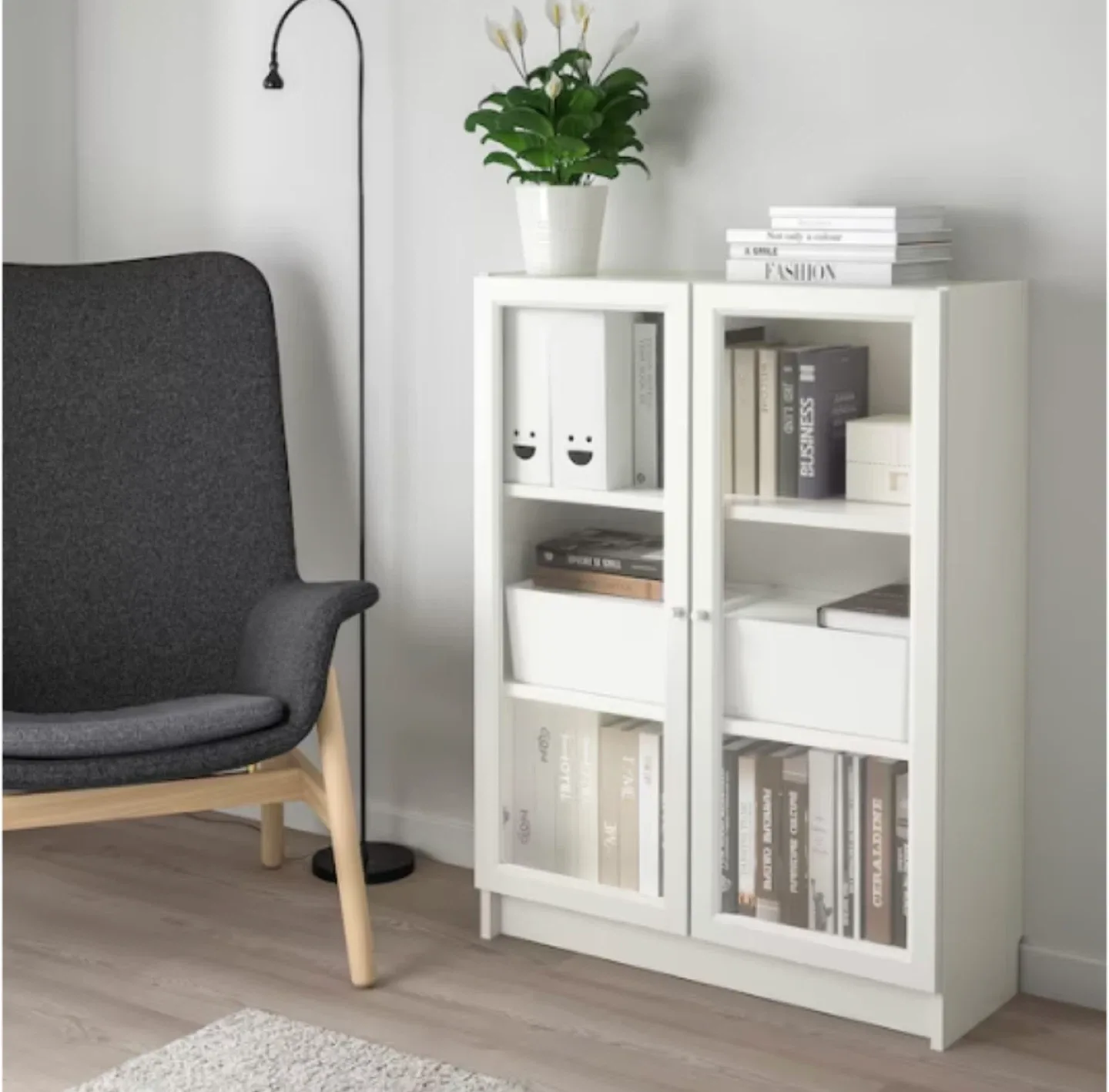 이케아 빌리 3단 책장(미개봉 새제품)+유리문(중고) 세트