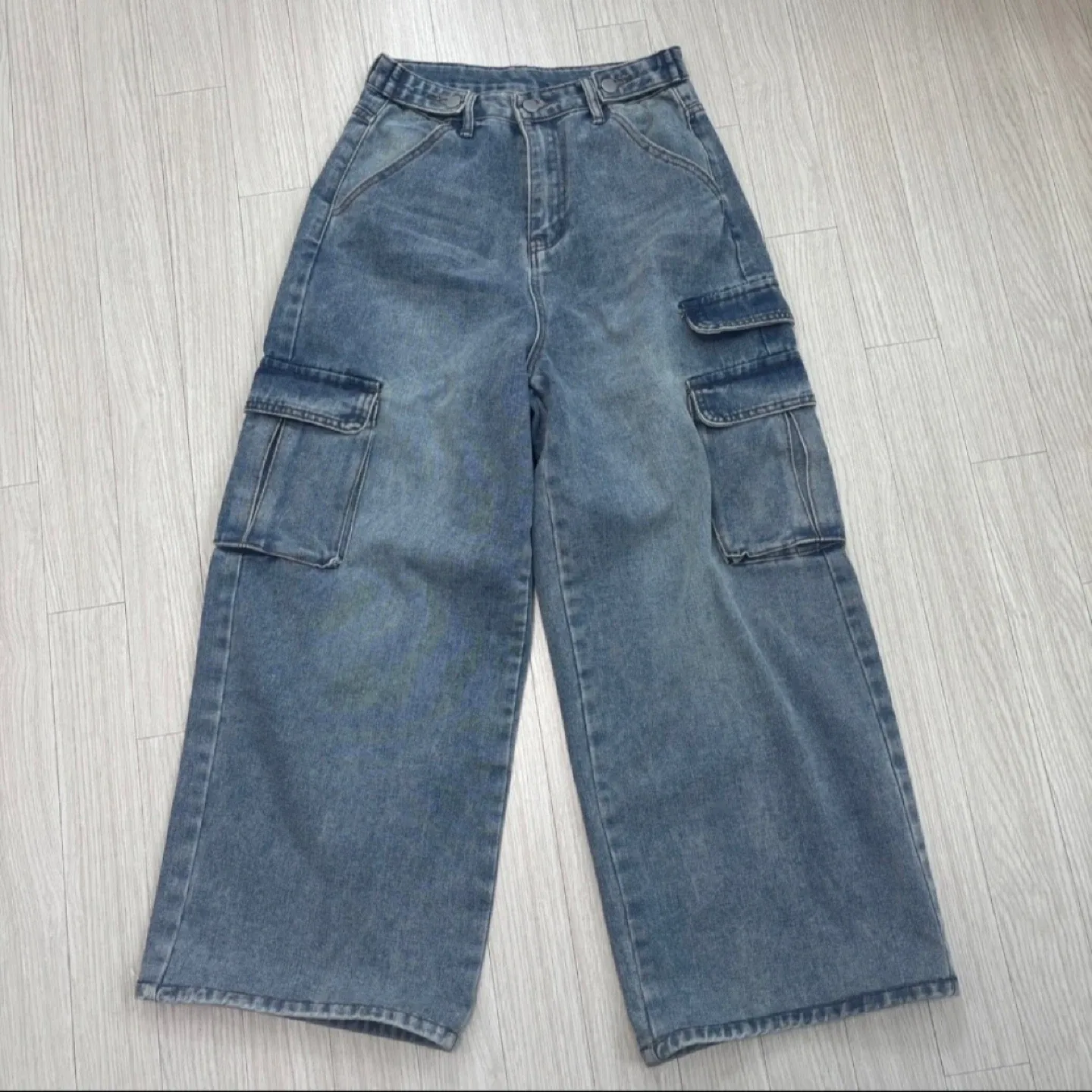 빈티지 워싱 데님 카고 와이드 팬츠 S