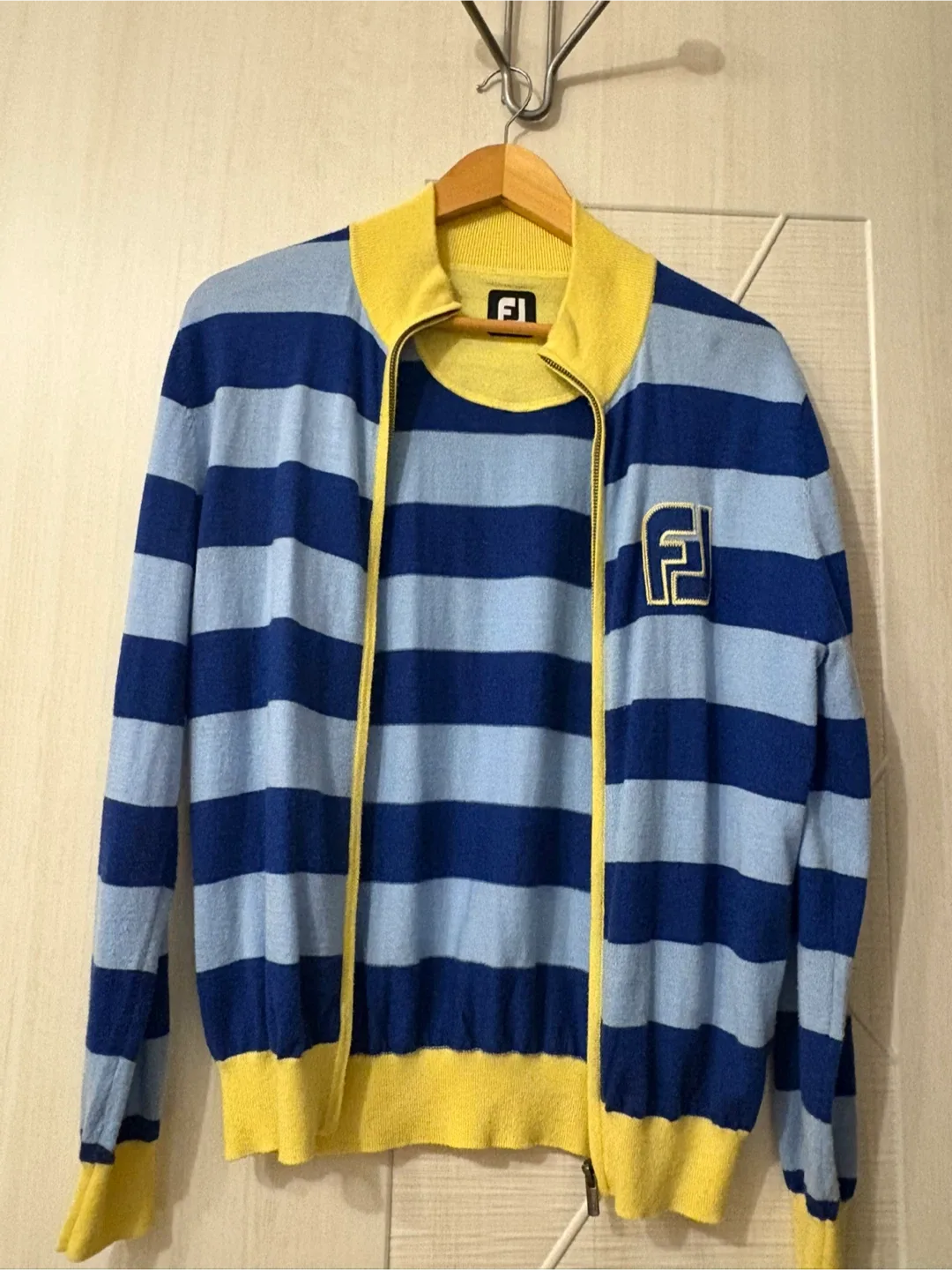 풋조이 스트라이프 니트 집업