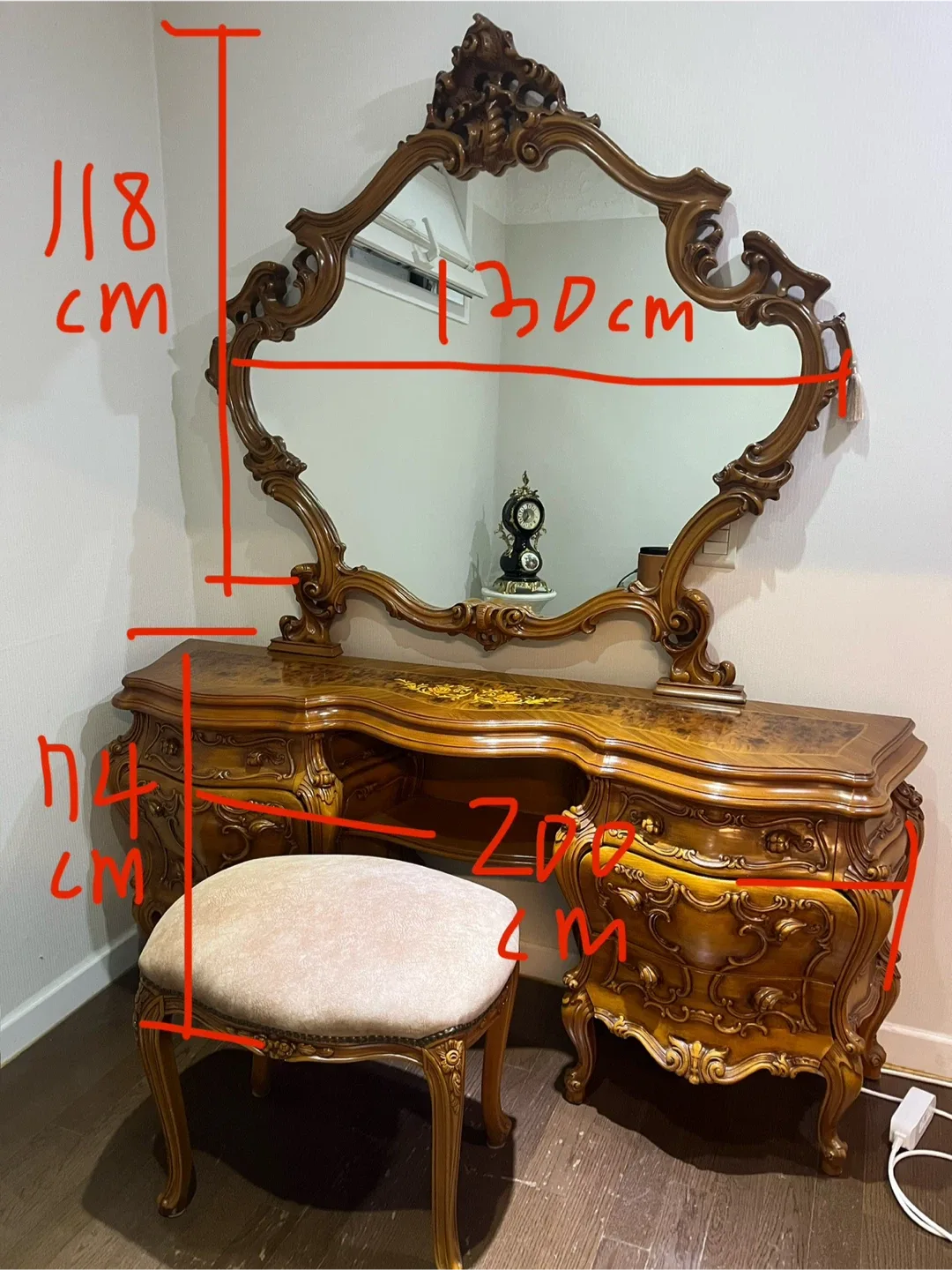 앤틱 화장대 거울 의자 세트