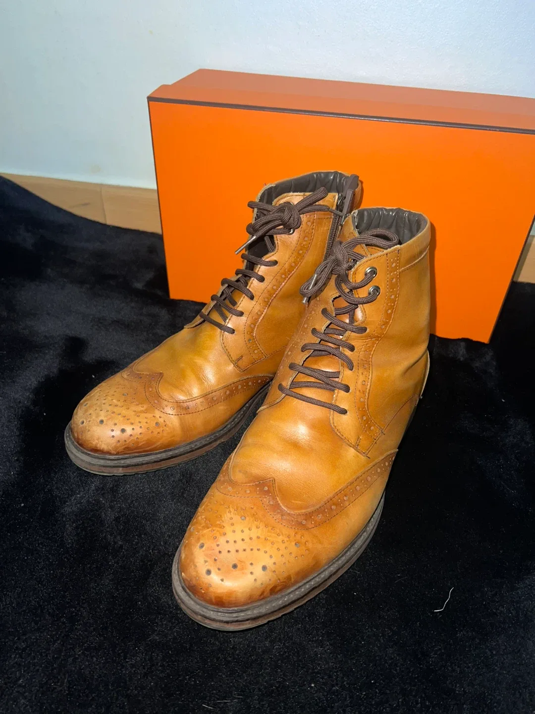 남성용 클래식 브로그 윙팁 가죽 부츠 270