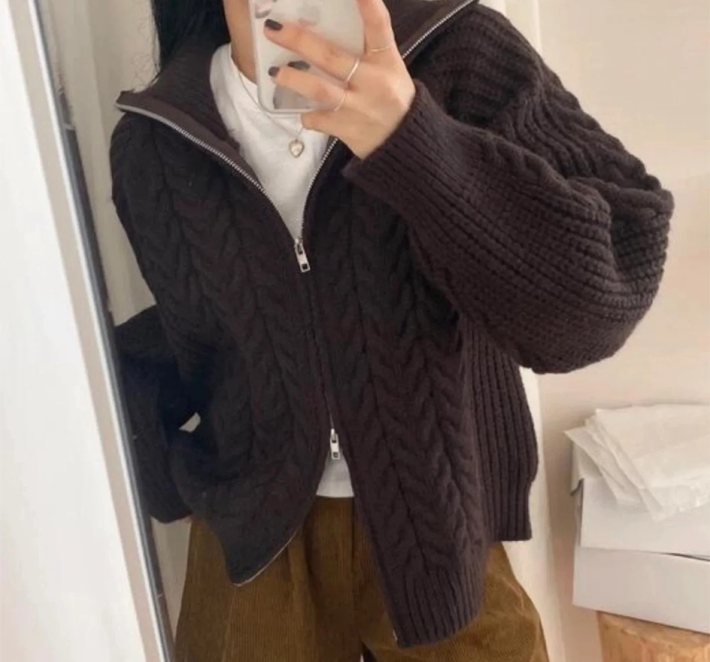 꽈배기 투웨이 니트 집업 (새상품)