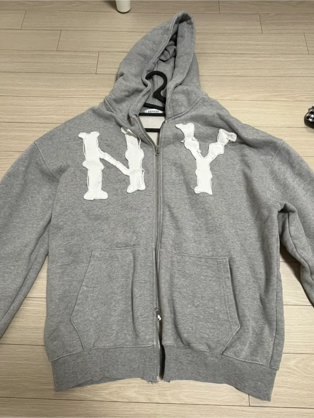 NY 회색 후드집업 L