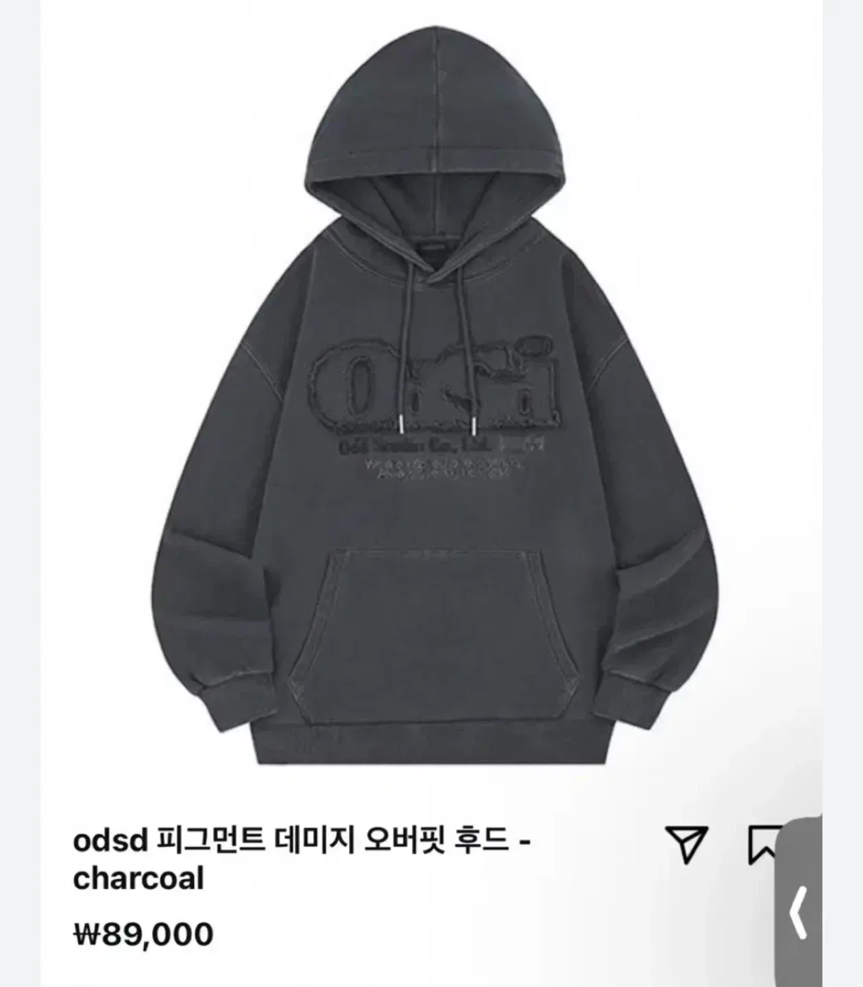 오드스튜디오 데미지 후드티 차콜 M. 95-105