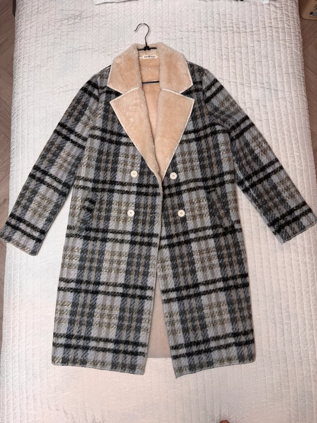 Nine Steps 체크 롱코트 FREE