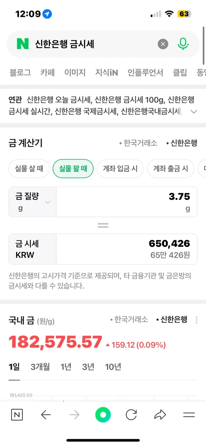 신한은행 금시세 3.75g