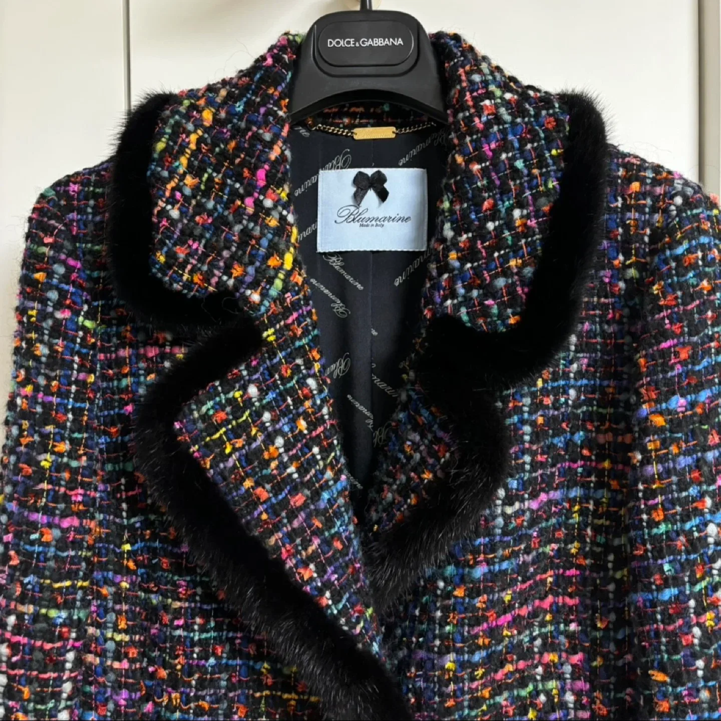 블루마린 트위드 밍크 코트