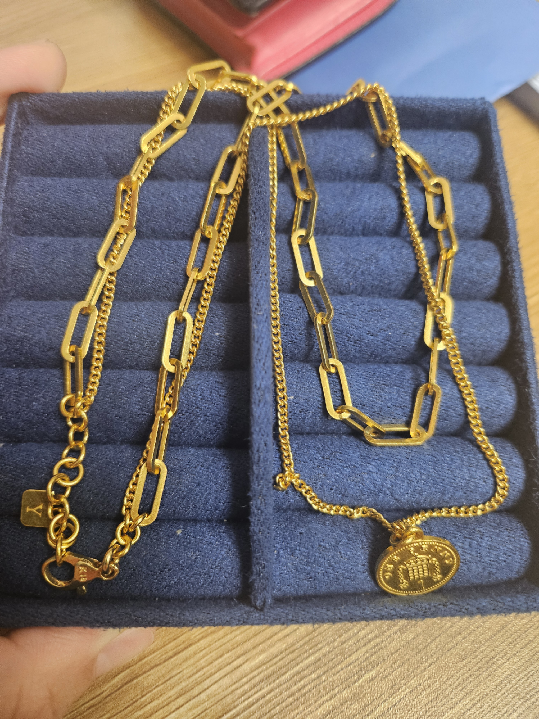 순금10돈 두줄 체인 코인 목걸이