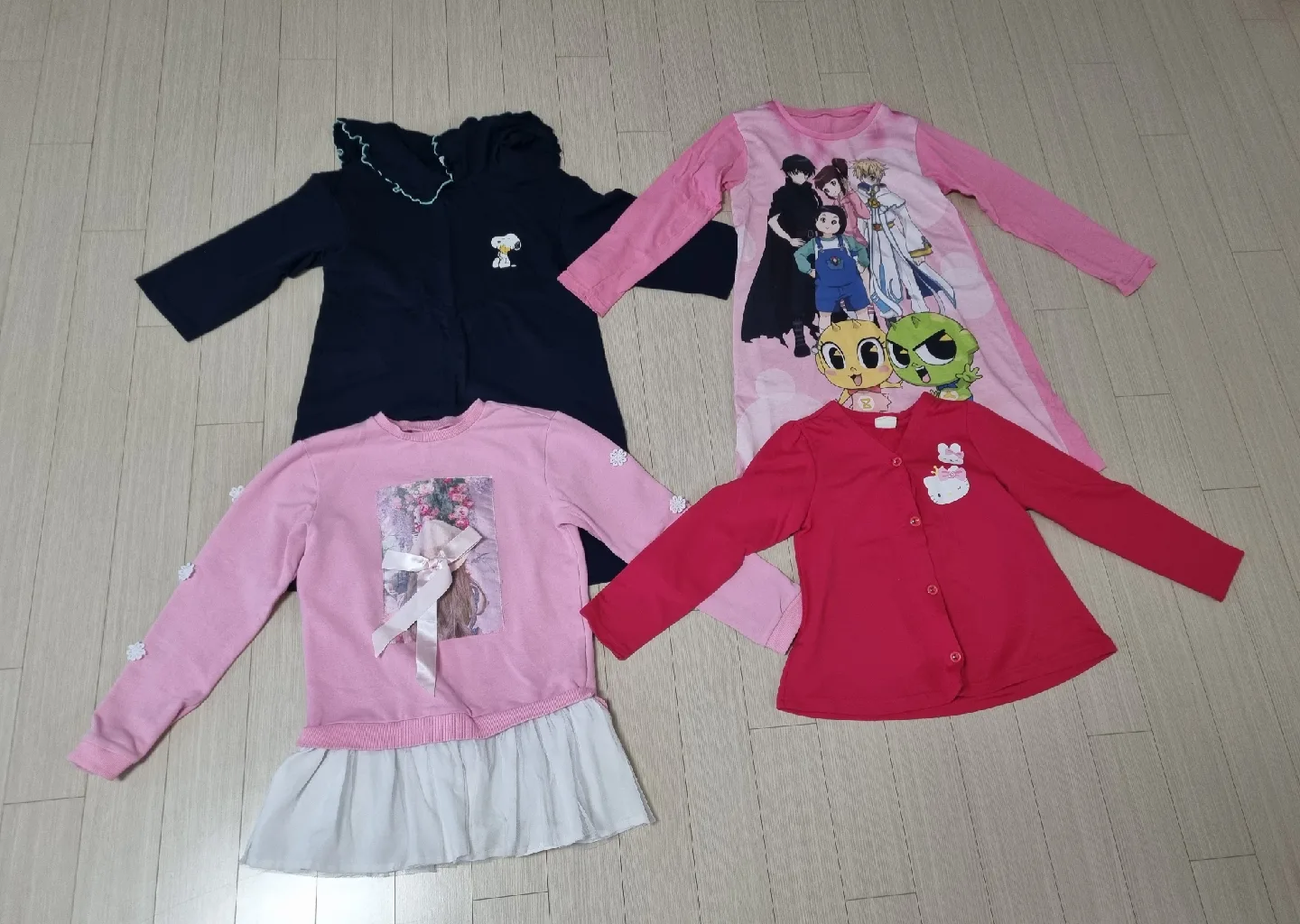 [중고] 여아 봄,가을 티셔츠 등 140 (일괄4벌)