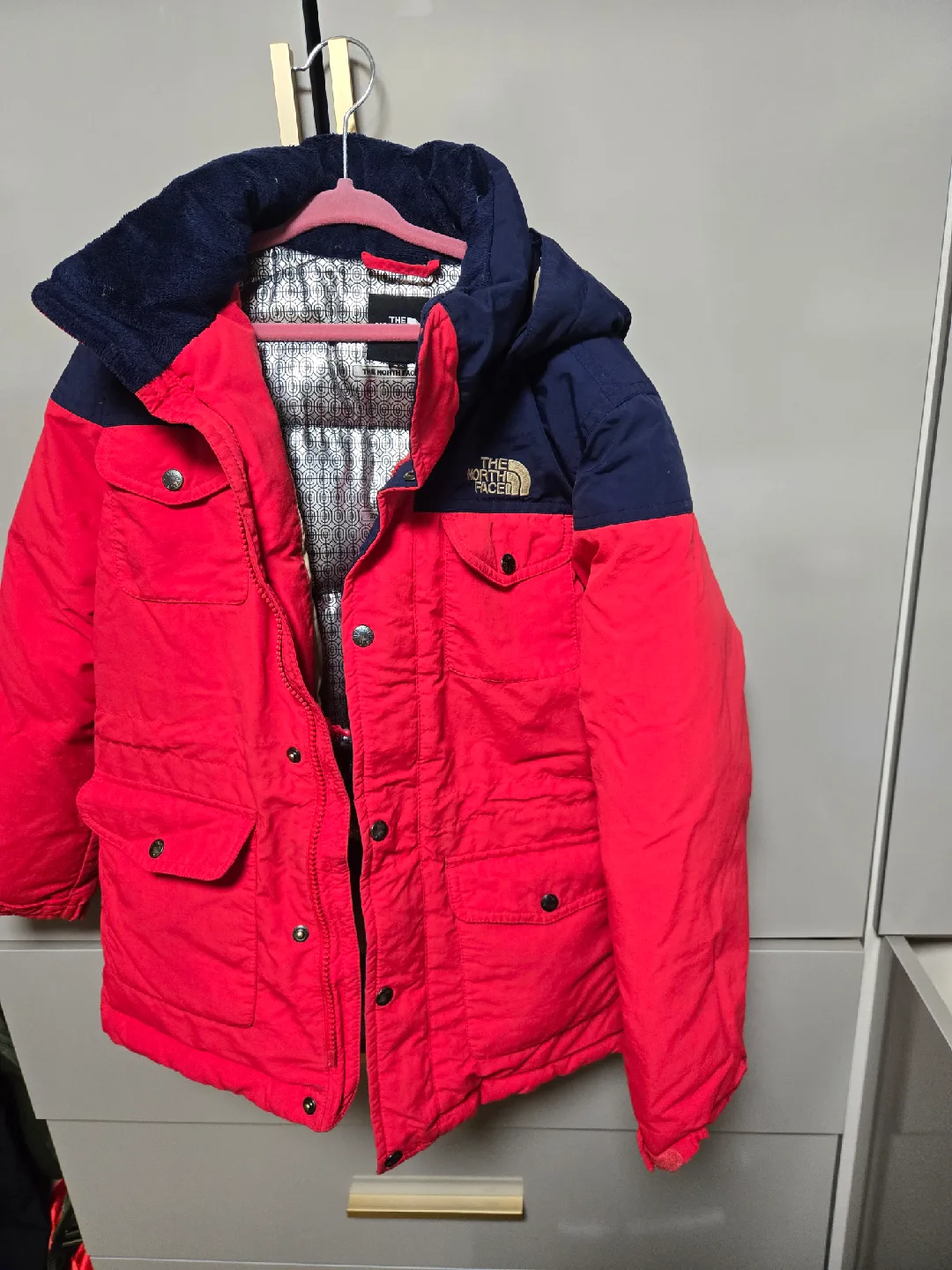 노스페이스 키즈 패딩 130 레드