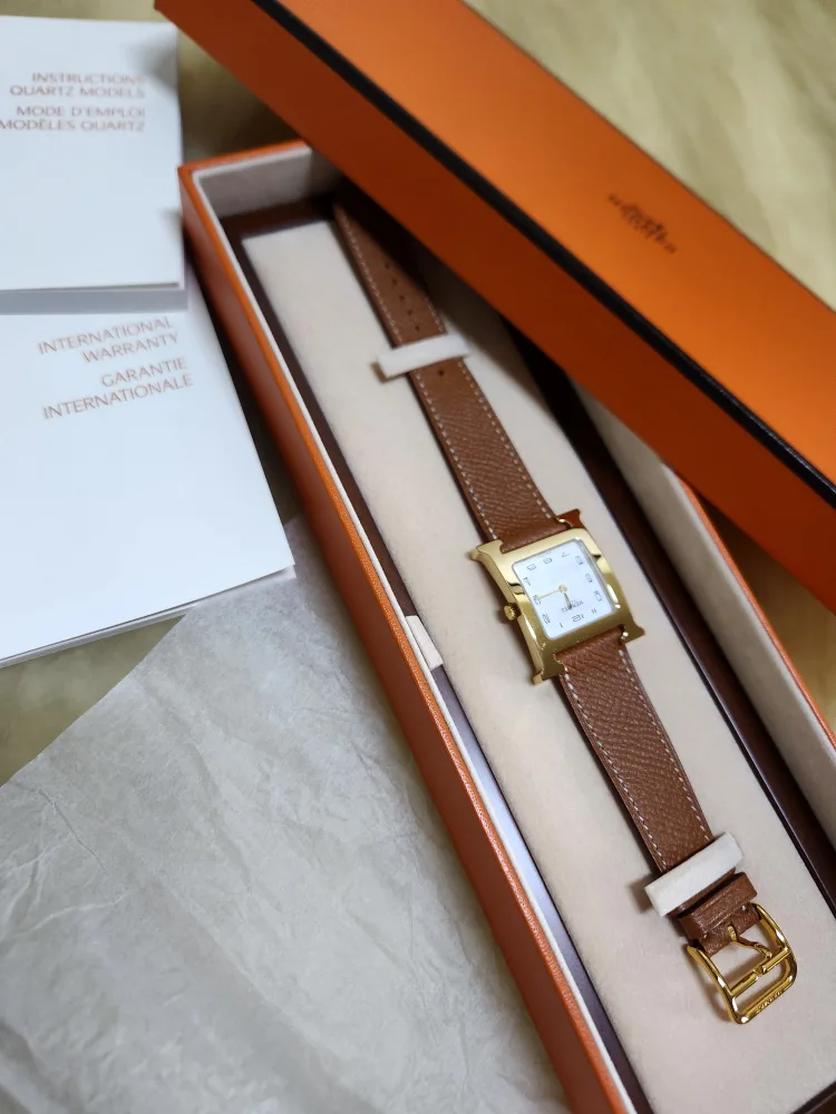 에르메스 H아워 금장 가죽시계 풀박스 [남여공용]