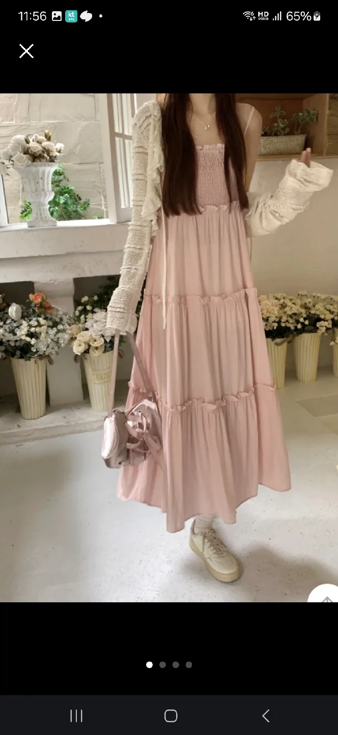 🌟옷장정리🌟 지그재그 오디샵 핑크 캉캉 롱 원피스 Free