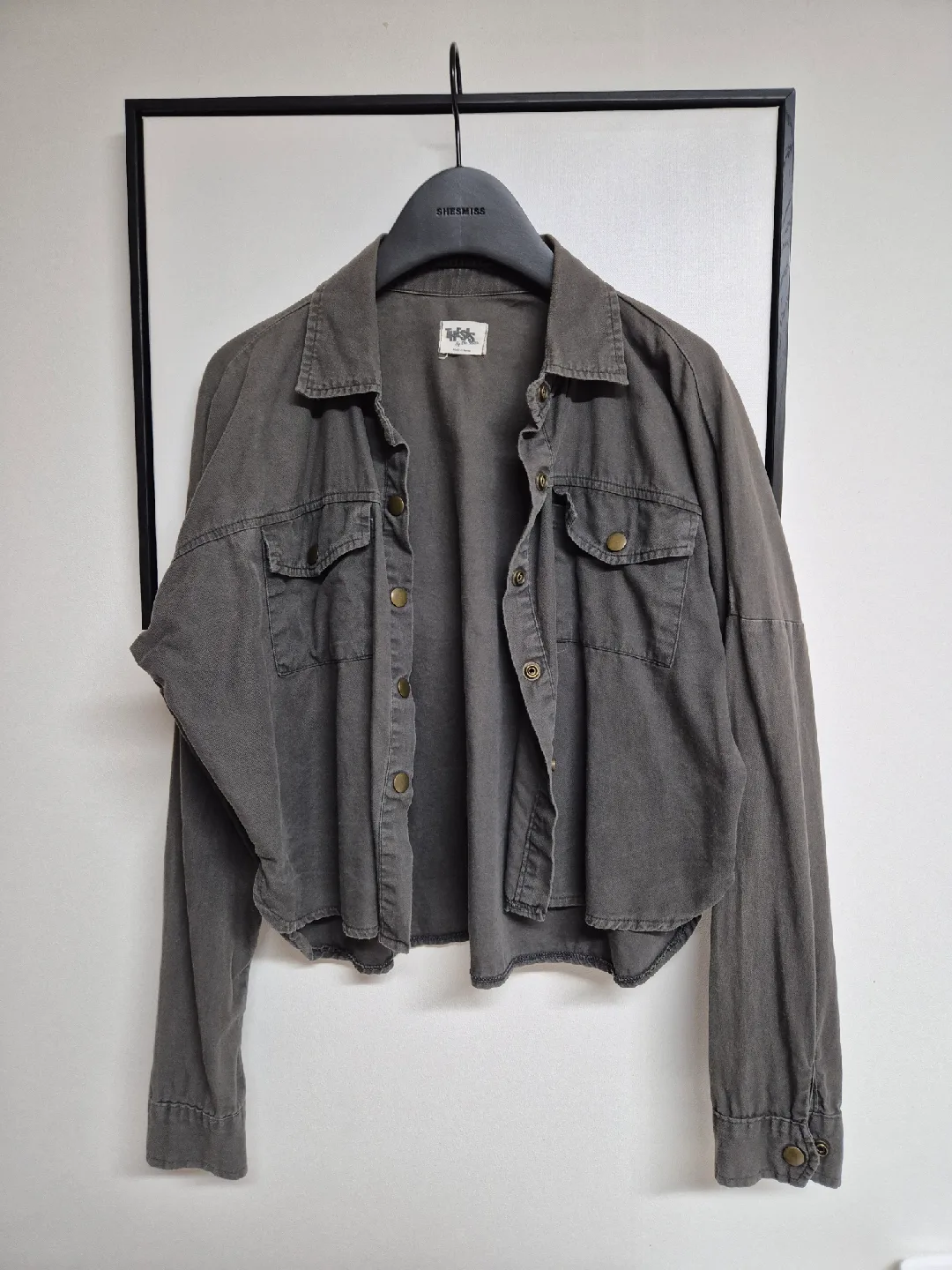 숏 데님 자켓 회색