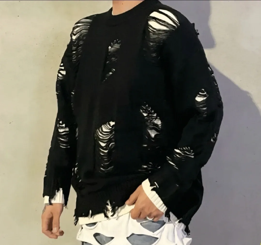 블랙 데미지 니트 스웨터 (~ 110) 새상품