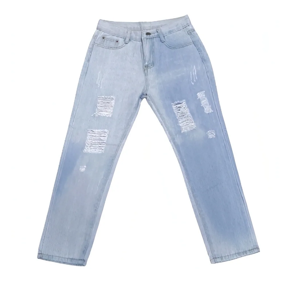 [ 여성 ] 투톤 데미지 연청 청바지 ( 택배 무료 )