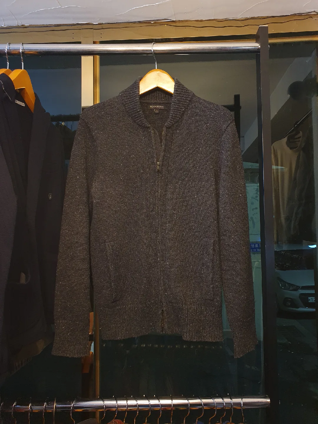 바나나리퍼블릭 이탈리아원사 투웨이 지퍼 진그레이 니트가디건집업 M사이즈