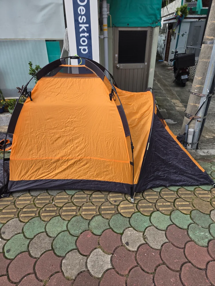 중고 캠프타운 1인용 자동  텐트 주황색