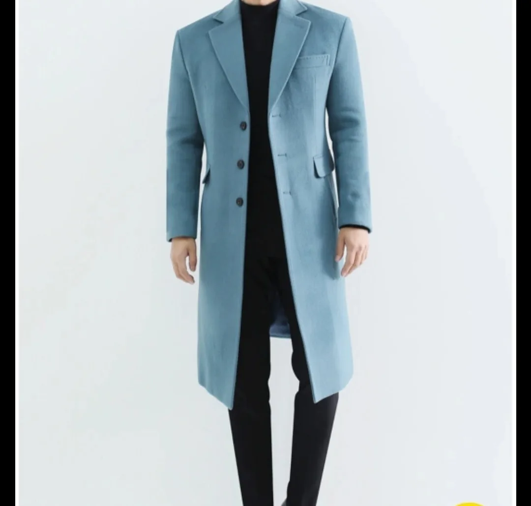 유로옴므 스카이블루 울 90% 코트(새상품)