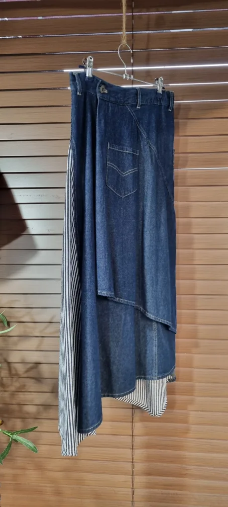 [일본빈티지] 완전 독특한 스타일 데님 스트라이프 스커트 M