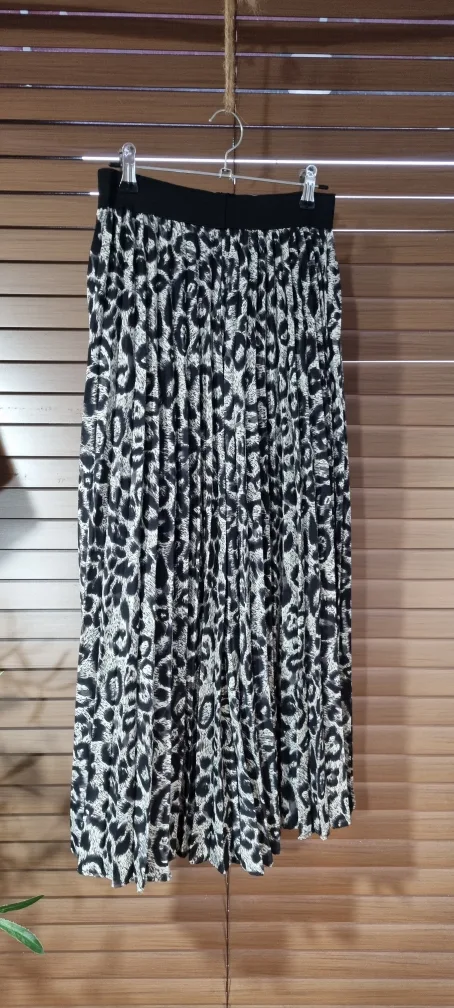 [55~66] 레오파드 롱 플리츠 스커트 허리밴딩 안감○