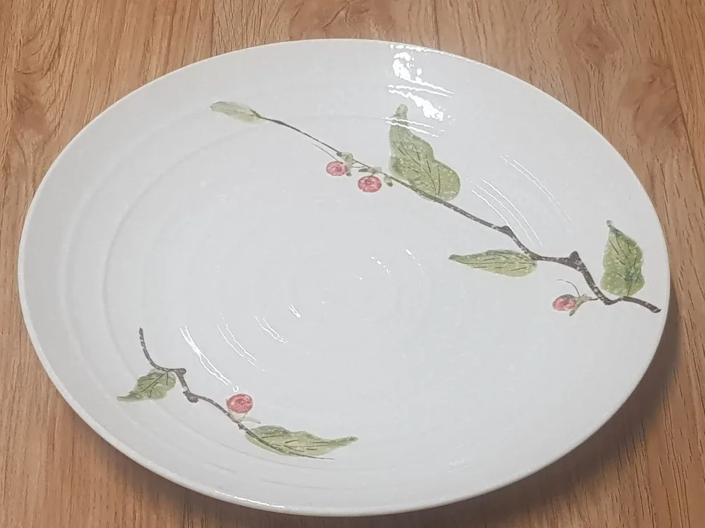 키친퀸 감나무 파인 세라믹 접시 중고