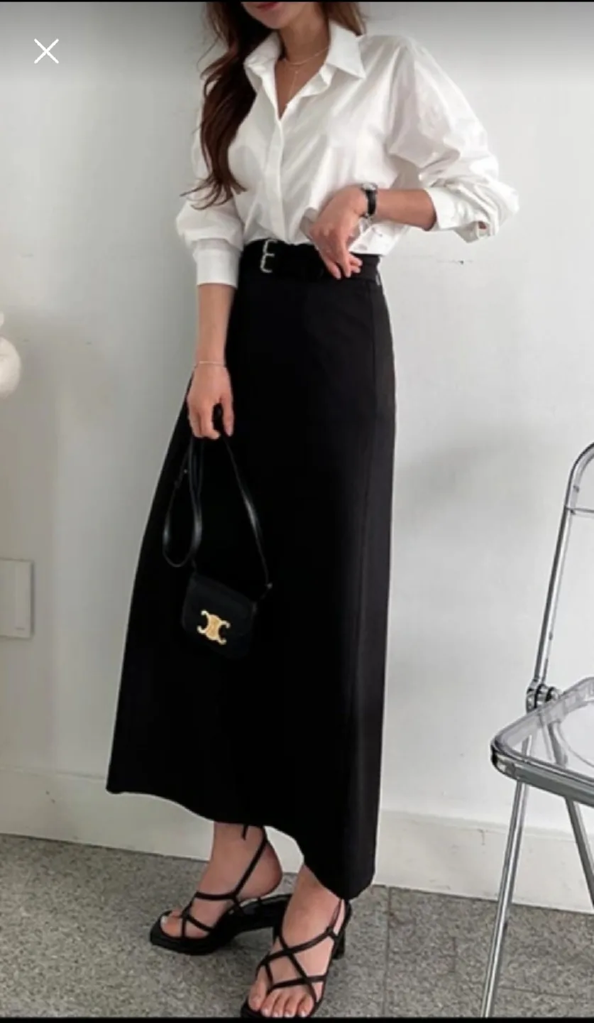 (새상품)블랙 벨트 롱스커트 세련미 뿜뿜