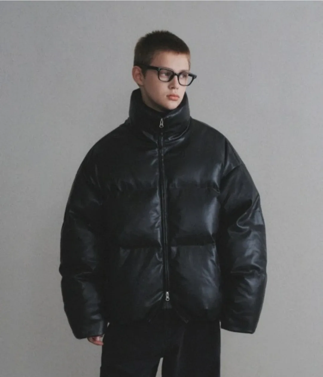 라퍼지스토어 하이넥 오버핏 레더 푸퍼 패딩 S