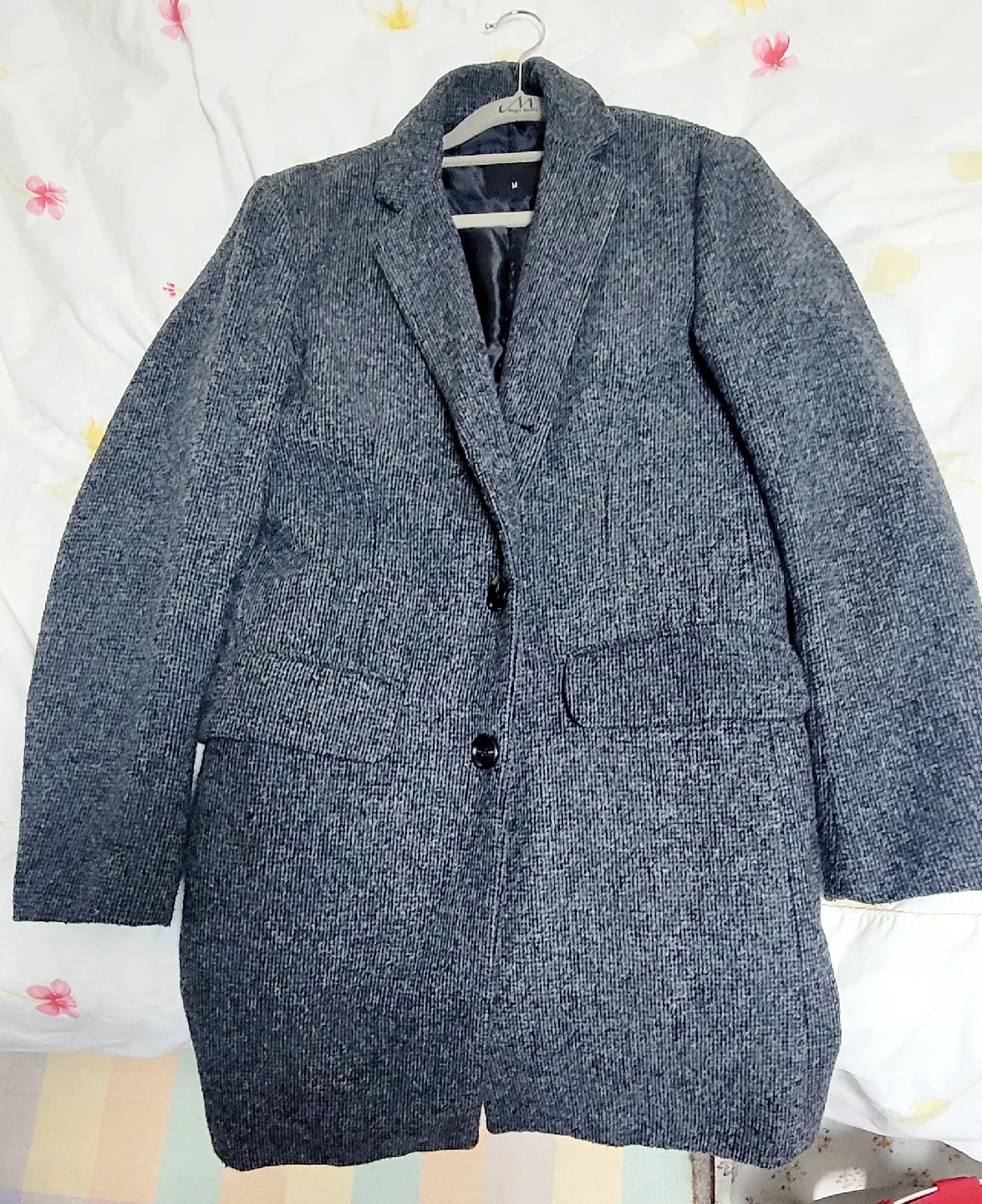 회색 남자 코트 M 사이즈 드라이했어요