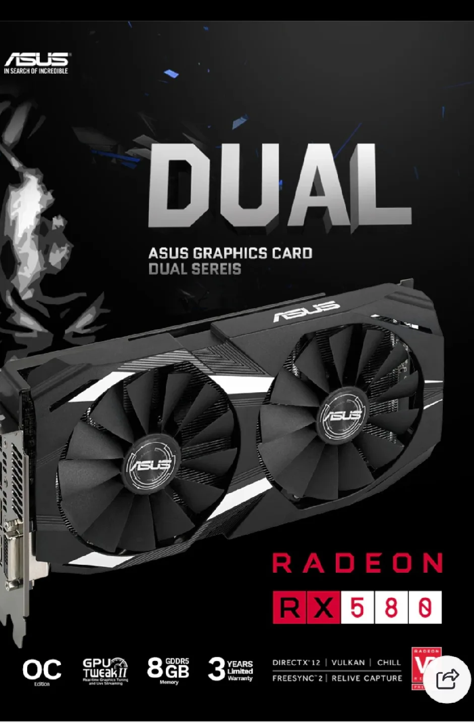 중고 ASUS 라데온 RX580 OC 8GB팝니다.