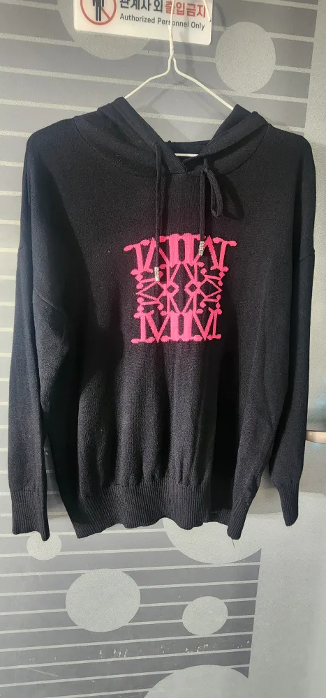 블랙 핑크 로고 니트 후드티66
