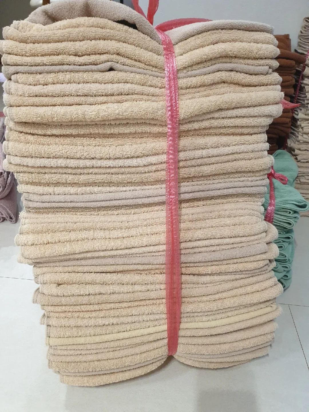 중고 면 100% 베이지색 수건 묶음 50장