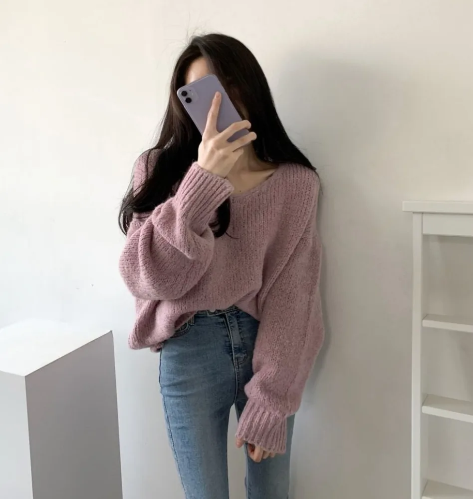 여리여리 알파카브이넥 니트