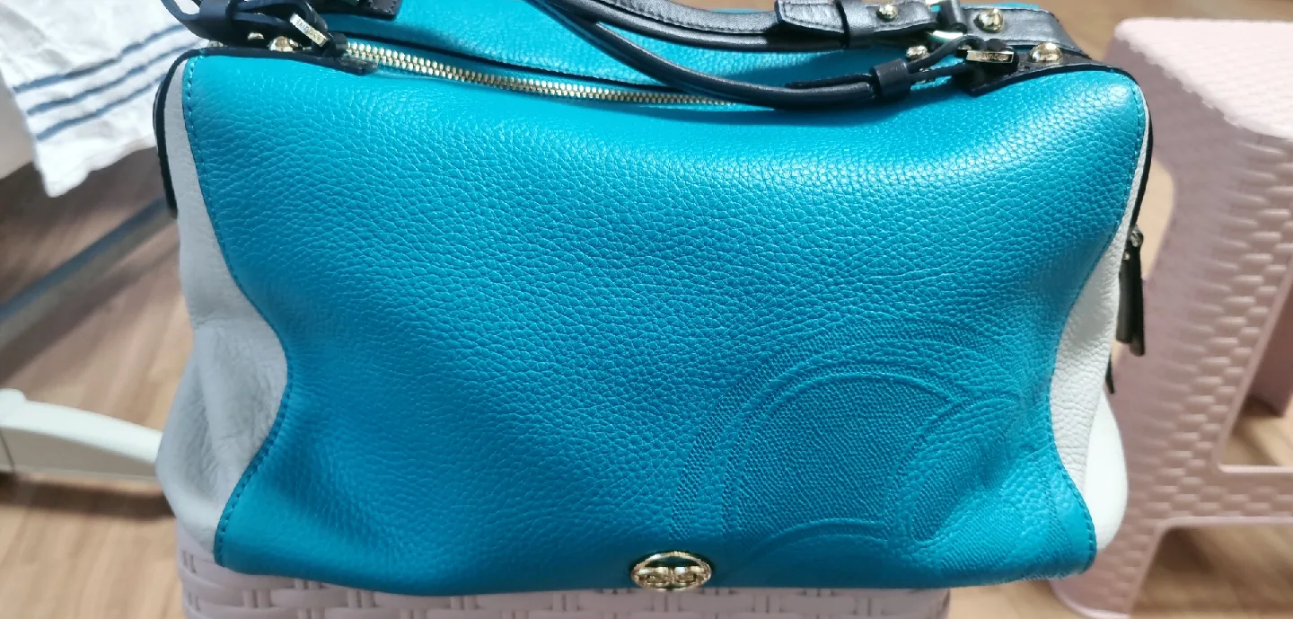 코치 청록색 가죽 토트백