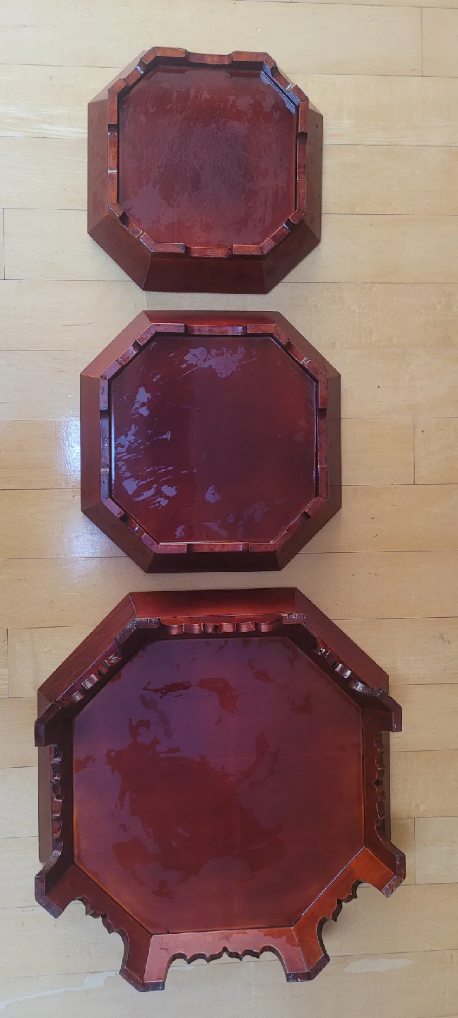 목재 제사 선산 옻칠 팔각 쟁반 3개 세트 중고팝니다