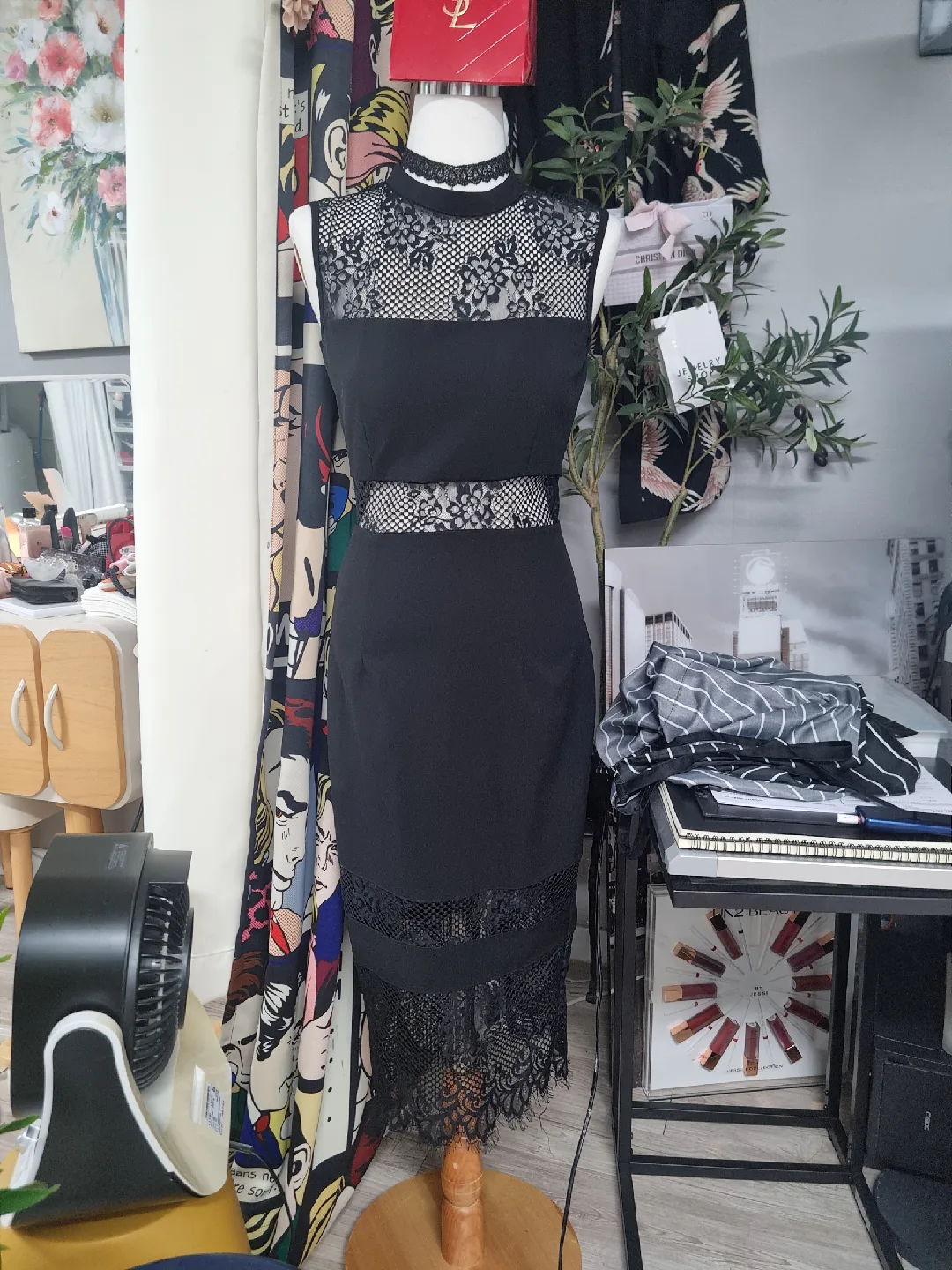 블랙 레이스 미디 원피스