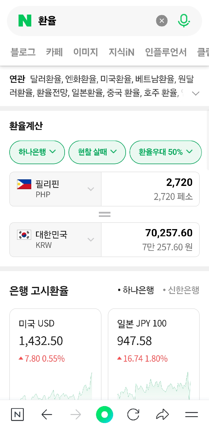 필리핀 페소 2720페소 판매 (네이버 환율)