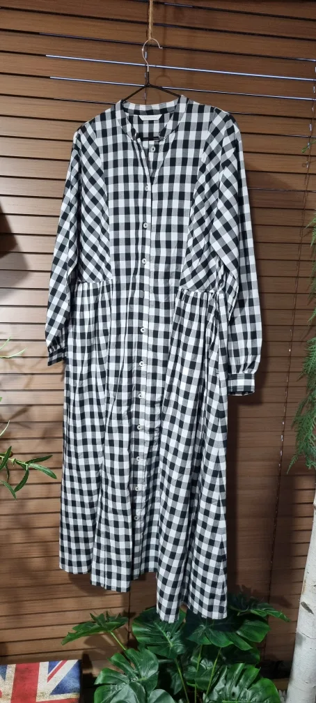 [일본빈티지] 깅엄 체크 롱 원피스 Free 77까지 가능 주머니○