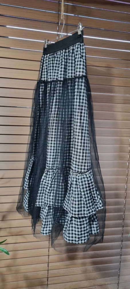 [55] 택달린 새상품 체크 롱 샤 스커트 허리밴딩