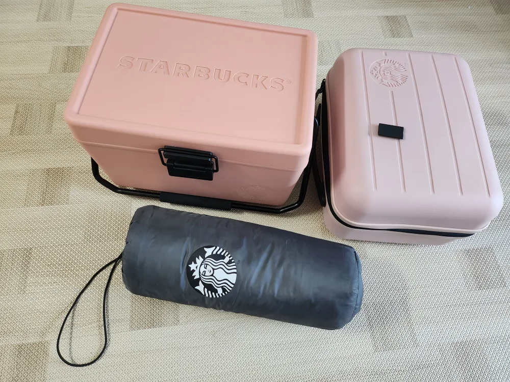 스타벅스 핑크 쿨러박스 캐리어 패딩블랑켓세트