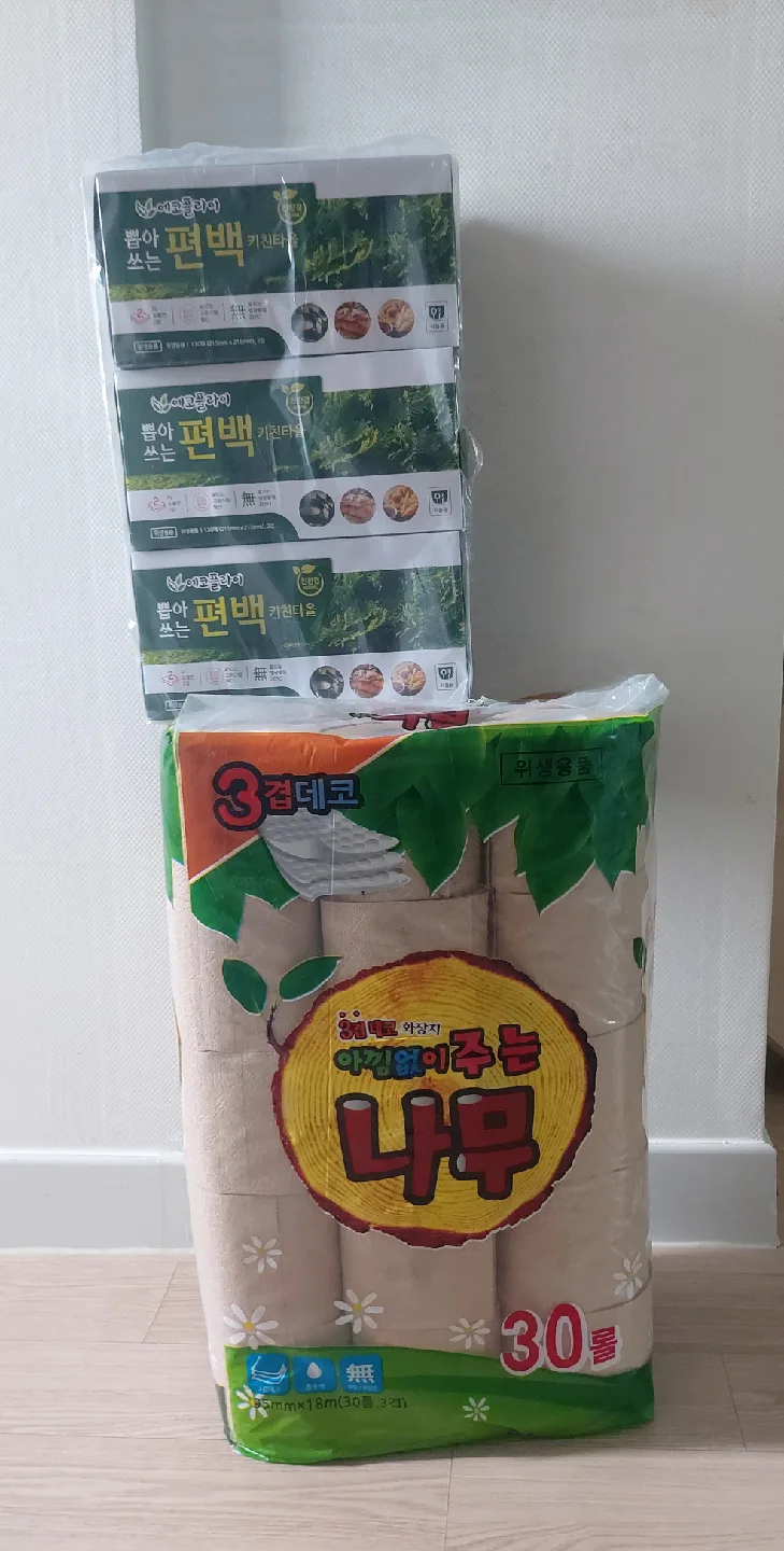 3겹데코 나무 화장지 30롤 & 편백 키친타월